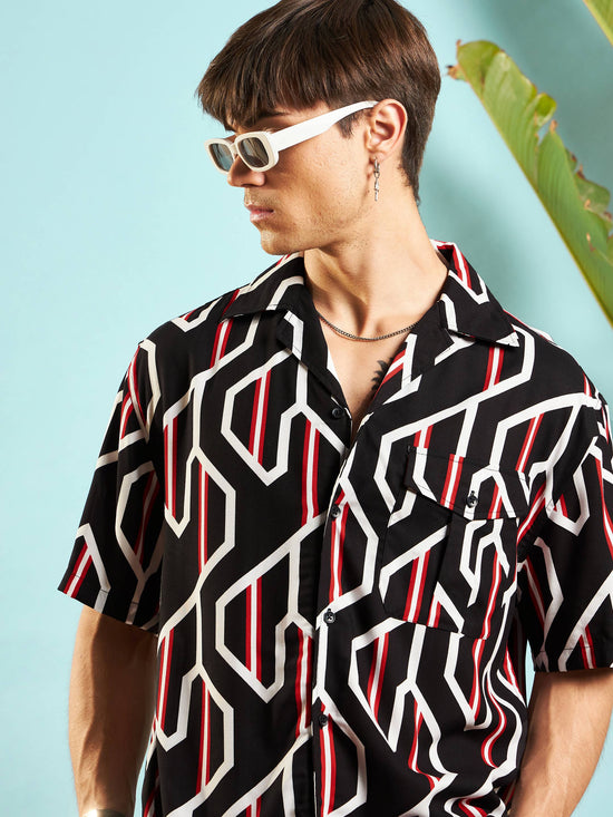 Men Black Geometric Print Relax Fit Shirt