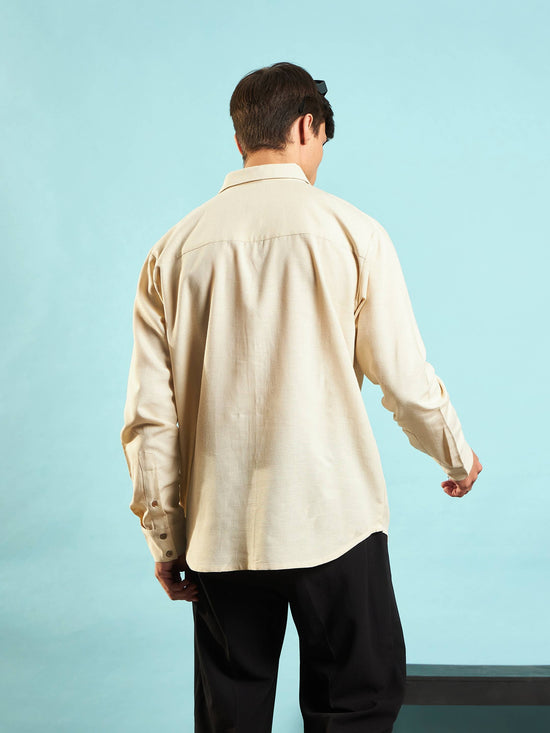 Men Beige Linen Flex Relax Fit Shirt