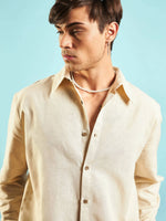 Men Beige Linen Flex Relax Fit Shirt