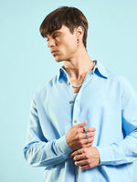 Men Blue Linen Flex Relax Fit Shirt