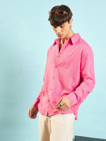 Men Pink Linen Flex Relax Fit Shirt