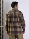 Men Beige & Brown Check Raw Edge Hem Oversize Shirt-MSSHRT20487