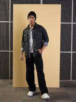 Men Black Washed Denim Oversize Shacket-MSSHRT20507