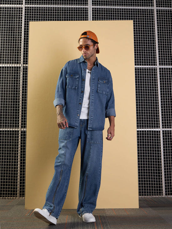 Men Blue Denim Oversize Shacket-MSSHRT20508