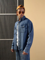 Men Blue Denim Oversize Shacket-MSSHRT20508