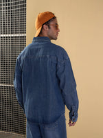 Men Blue Denim Oversize Shacket-MSSHRT20508