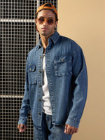 Men Blue Denim Oversize Shacket-MSSHRT20508