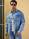 Men Blue Washed Denim Oversize Shacket-MSSHRT20509