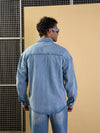 Men Blue Washed Denim Oversize Shacket-MSSHRT20509