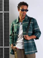 Men Green Check Side Pocket Shacket-MSSHRT20510