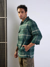 Men Green Check Side Pocket Shacket-MSSHRT20510