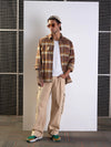 Men Brown & Khaki check Side Pocket Shacket-MSSHRT20512