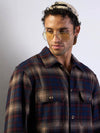 Men Navy & Beige Check Side Pocket Shacket-MSSHRT20513