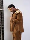 Men Brown & Beige Corduroy Colourblock Oversize Shirt-MSSHRT20517