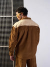 Men Brown & Beige Corduroy Colourblock Oversize Shirt-MSSHRT20517