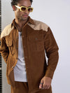 Men Brown & Beige Corduroy Colourblock Oversize Shirt-MSSHRT20517