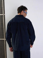 Men Navy Corduroy Side Pocket Shacket-MSSHRT20518