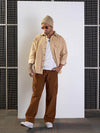 Men Beige Corduroy Side Pocket Shacket-MSSHRT20519