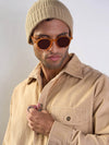 Men Beige Corduroy Side Pocket Shacket-MSSHRT20519