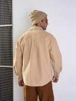 Men Beige Corduroy Side Pocket Shacket-MSSHRT20519