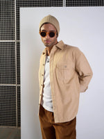 Men Beige Corduroy Side Pocket Shacket-MSSHRT20519