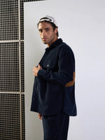 Men Navy Corduroy Elbow Patch Oversize Shirt-MSSHRT20520