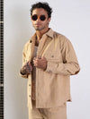 Men Beige Corduroy Elbow Patch Oversize Shirt-MSSHRT20521