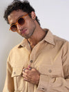 Men Beige Corduroy Elbow Patch Oversize Shirt-MSSHRT20521