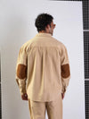 Men Beige Corduroy Elbow Patch Oversize Shirt-MSSHRT20521