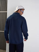 Men Blue Colour Block Oversize Shacket-MSSHRT20522