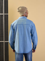 Men Light Blue Color Block Oversize Shacket-MSSHRT20523