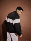 Men Black & White Colorblock Oversized Zipper Sweatshirt