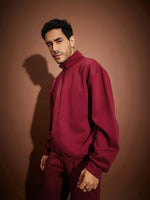 Men Maroon Front Zipper Oversized Sweatshirt