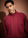 Men Maroon Front Zipper Oversized Sweatshirt