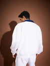 Men White Contrast Collar Oversized Sweatshirt