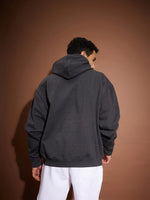 Men Dark Grey Melange Love Others Oversized Hoodie