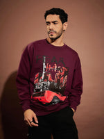 Men Maroon Fear Oversized Sweatshirt