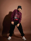 Men Maroon Fear Oversized Sweatshirt