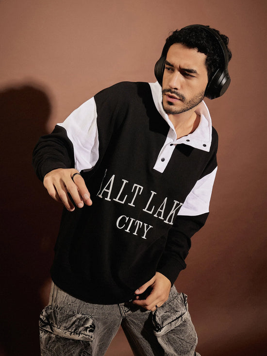 Men White & Black Salt Lake Front Button Sweatshirt