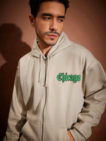 Men Taupe Chicago Oversized Zipper Hoodie