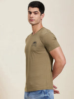 Men Khaki Eye Print Slim Fit T-Shirt