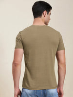 Men Khaki Eye Print Slim Fit T-Shirt