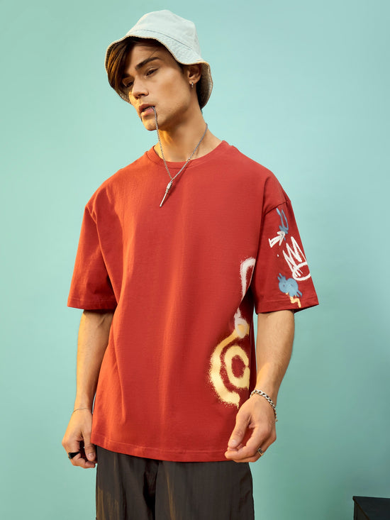 Unisex Rust Graphic Print Oversize T-Shirt