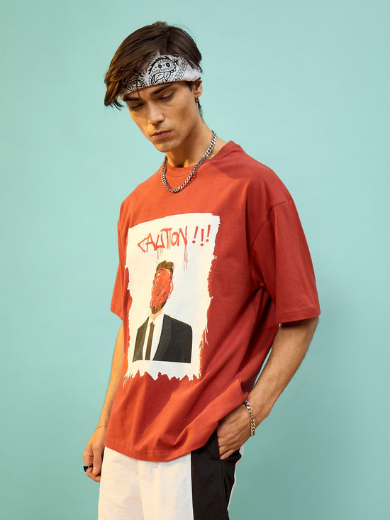 Unisex Rust CAUTION Oversize T-Shirt