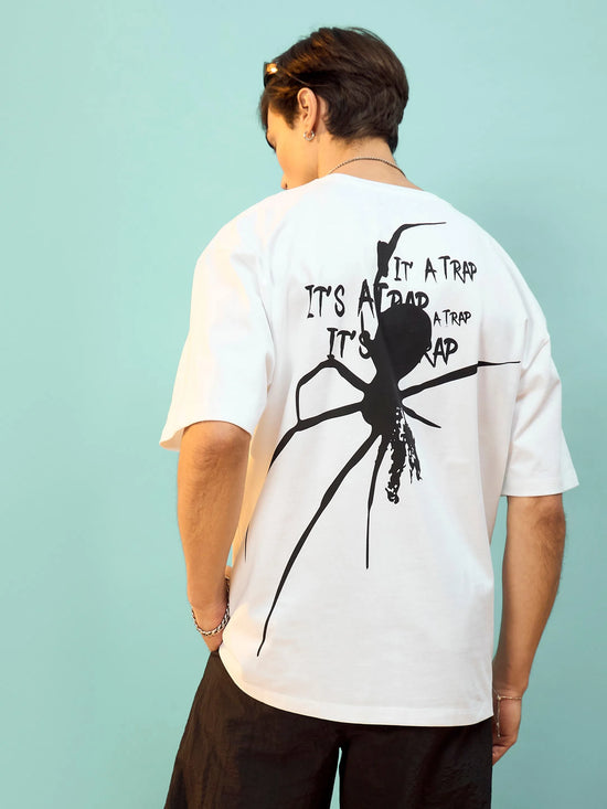 Unisex White Spider Trap Oversize T-Shirt