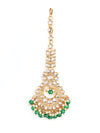 Gold-Toned Green & White Kundan stone studded & Pearls Traditional Maangtikka