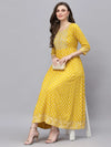 Women Mustard Embroidered Long Kurta