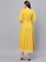 Women Mustard Embroidered Long Kurta