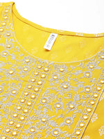 Women Mustard Embroidered Long Kurta