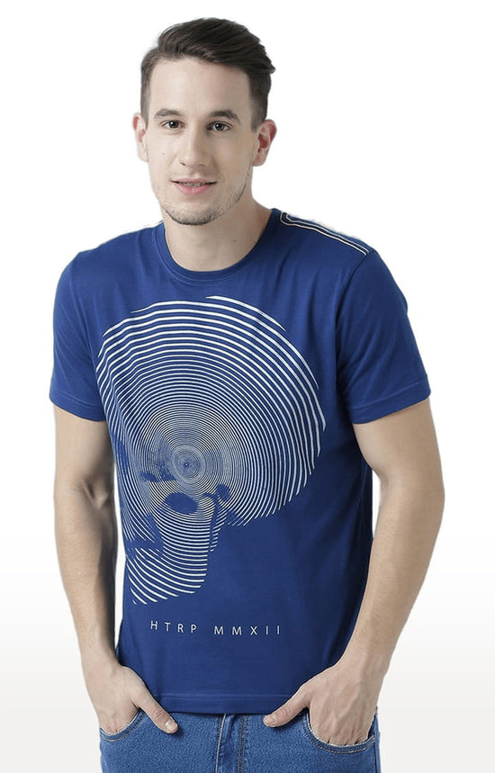 Huetrap Blue Mens Short Sleeve Graphic Printed Tshirt-HT17MKGRALNY01074